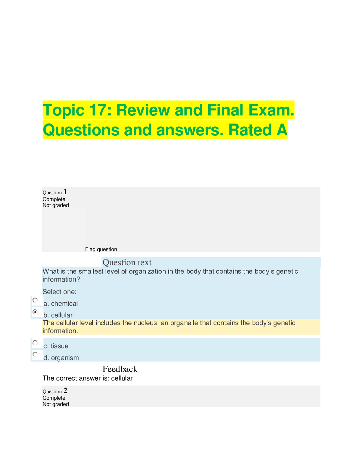 Preview image for Topic 17: Review and Final Exam. Questions and answers. Rated A